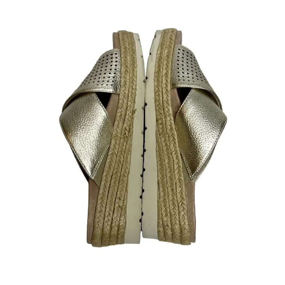 Earth modena marigold gold leather espadrille wedges size 7